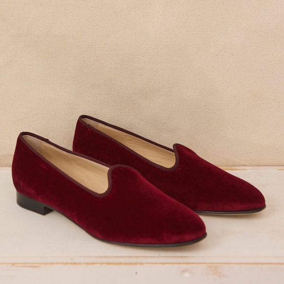 Vibi Venezia Burgundy Velvet Leather Loafers - Picture 1 of 3